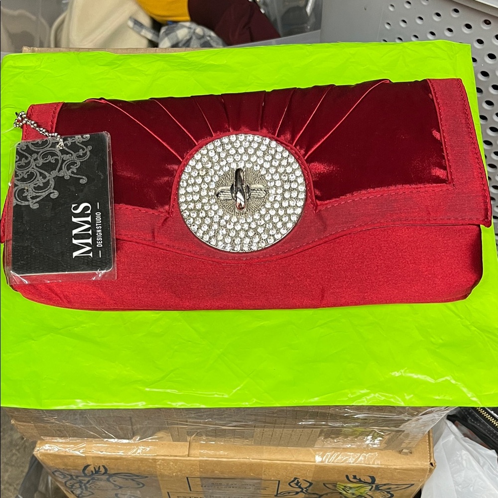 MMS Design Studio Red Clutch with Sparkling Accent